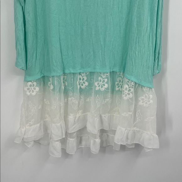 Mint Green and White Lace Long Sleeve Top - Picture 3 of 8